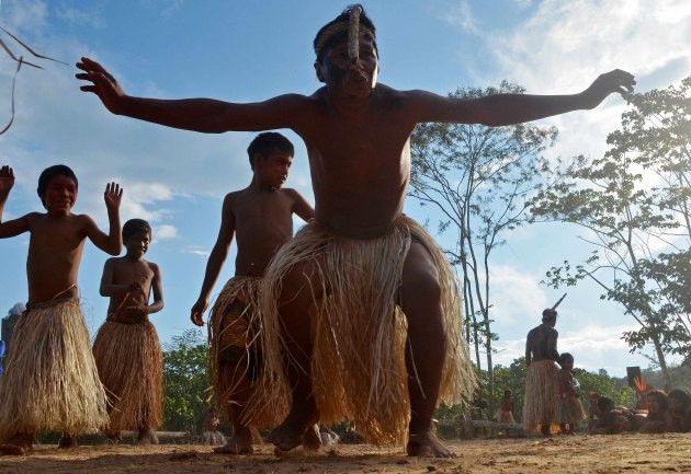 Јаванава Индијанци плешу током фестивала "Марири" у селу Матум у Амазонској прашуми...