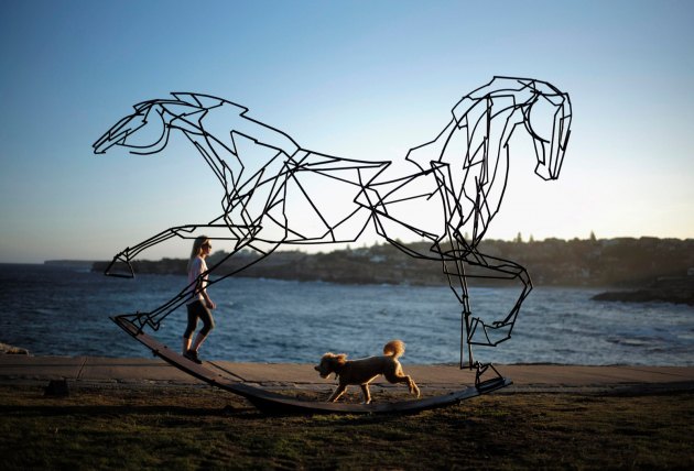 Дуж обале између плажа Бонди и Тамарама у Сиднеју, на потезу дугом два км, постављени су необични експонати изложбе "Скулптура покрај мора"...