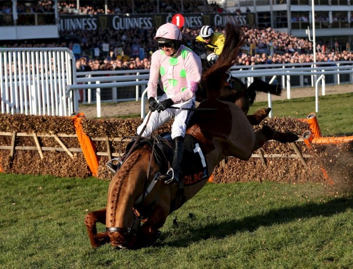 Руби Волш и њен коњ падају током такмичења у прескакању препона у оквиру фестивала у Великој Британији (