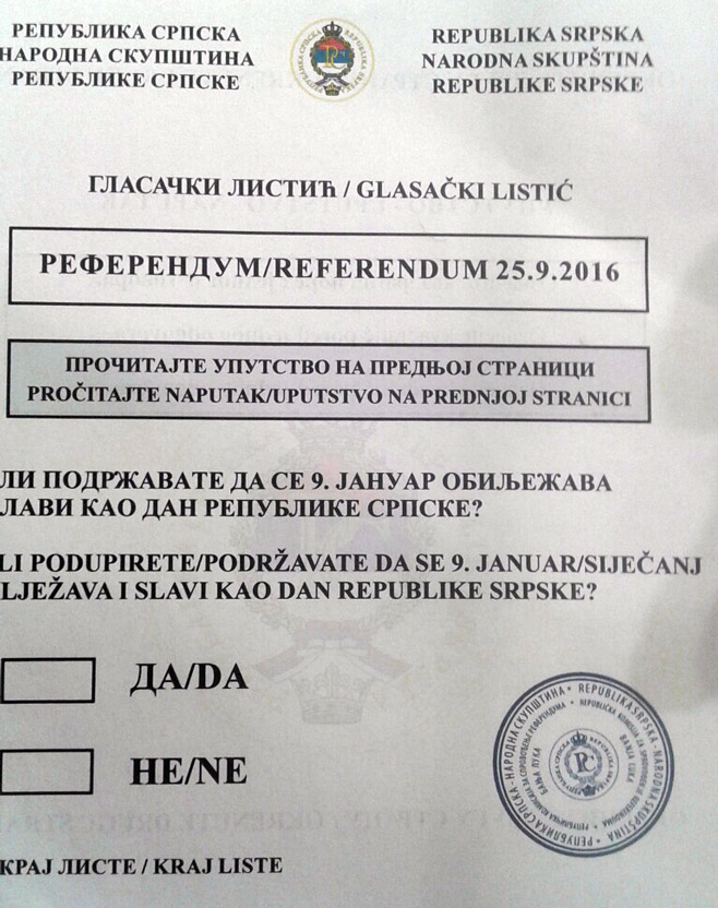 Изглед гласачког листића за референдум (Фото: РТРС)