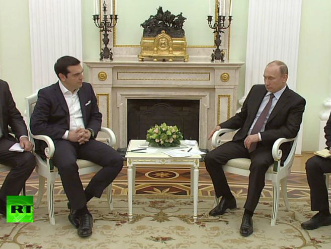 Састанак Путин - Ципрас (Screenshot: RT) - 