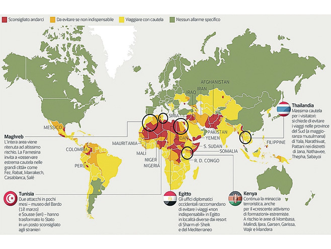 Рангиране земље према ризику од напада (Фото: Corriere.it) - 