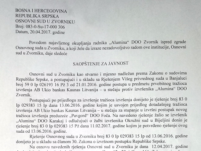 Основни суд у Зворнику огласио се саопштењем за јавност (фото: radioosvit.com) - 