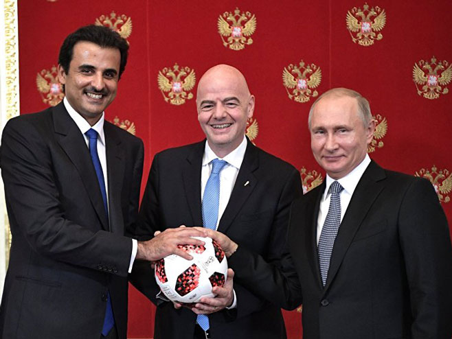 Хамад ел Тани, Ђани Инфантино и Владимир Путин (фото: rs.sputniknews.com) - 