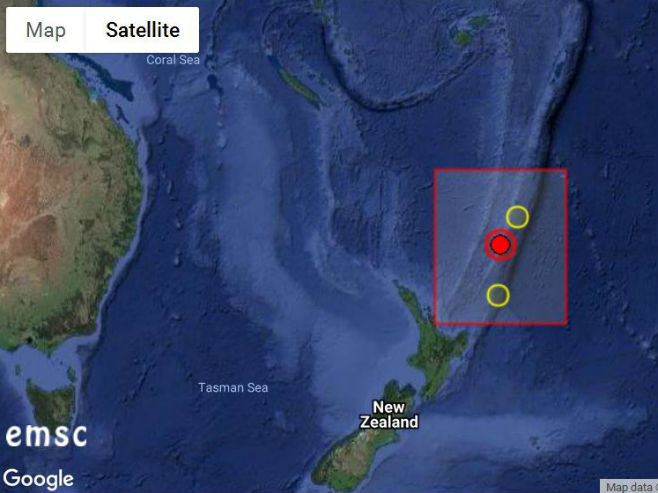 Земљотрес јачине 6,9 код острва Кермадек (Фото: EMSC/Screenshot) - 