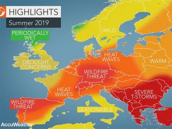 Метеоролози најављују велике врућине у Европи (фото: AccuWeather) - 