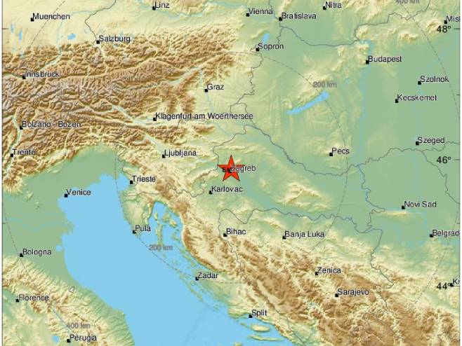 Благи земљотрес у околини Загреба (фото: www.emsc.eu) - 