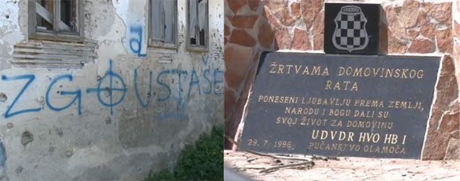 Усташки графити и споменик хрватским војницима