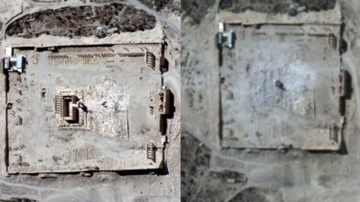 Сателитски снимци храма Бел у Палмири (фото: UNOSAT/bbc.com) 