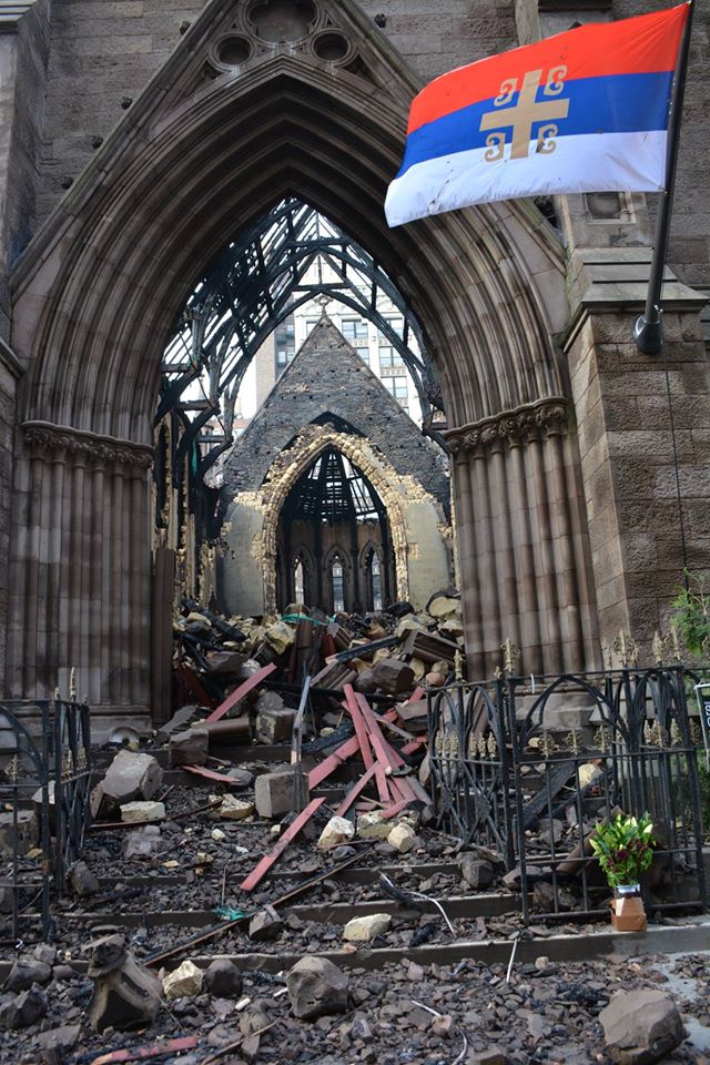 Изгорjeла српска црква у Њујорку (фото: Милан Милатовић/Facebook) 