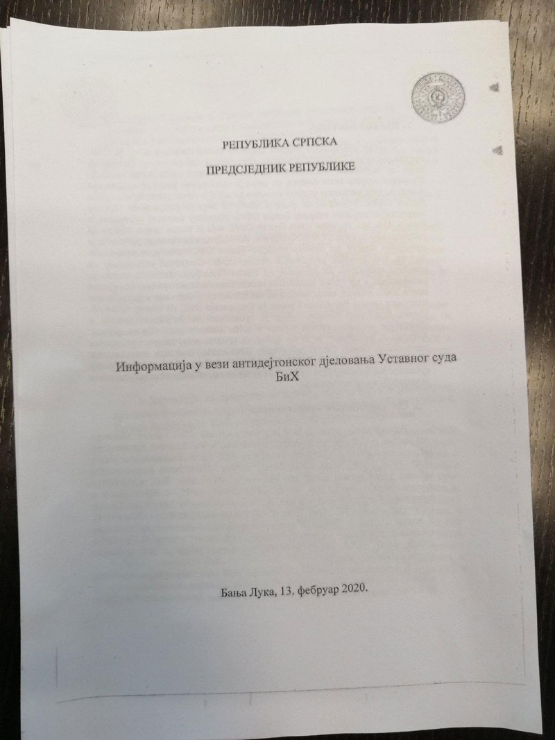 Информација у вези антидејтонског дјеловања Уставног суда БиХ 