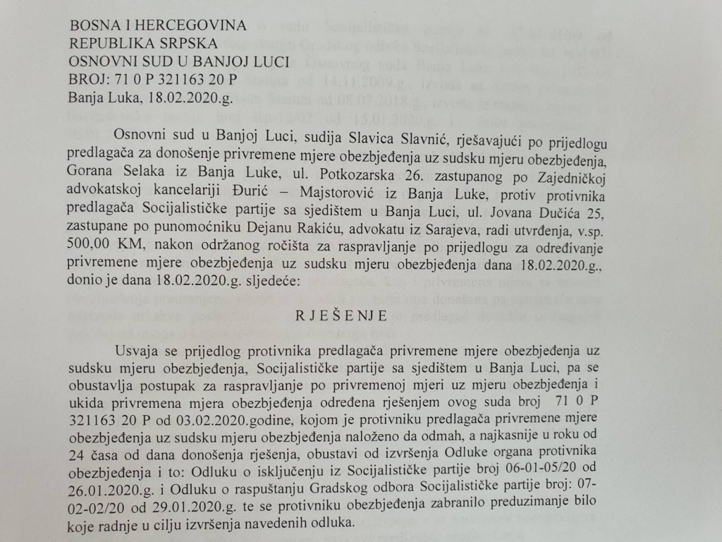 Odluka Osnovnog suda u Banjaluci (Foto: RTRS)