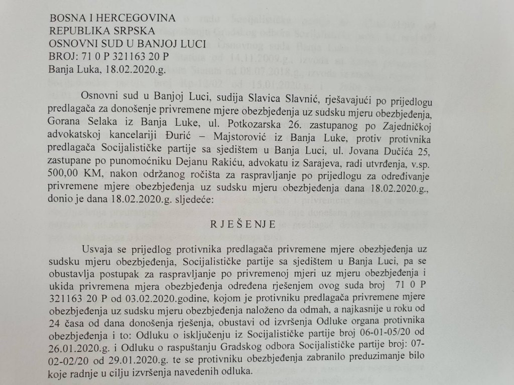 Одлука Основног суда у Бањалуци (Фото: РТРС)