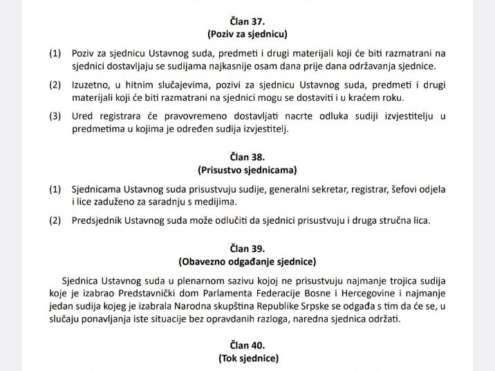 Izvod iz Pravilnika o radu Ustavnog suda BiH 