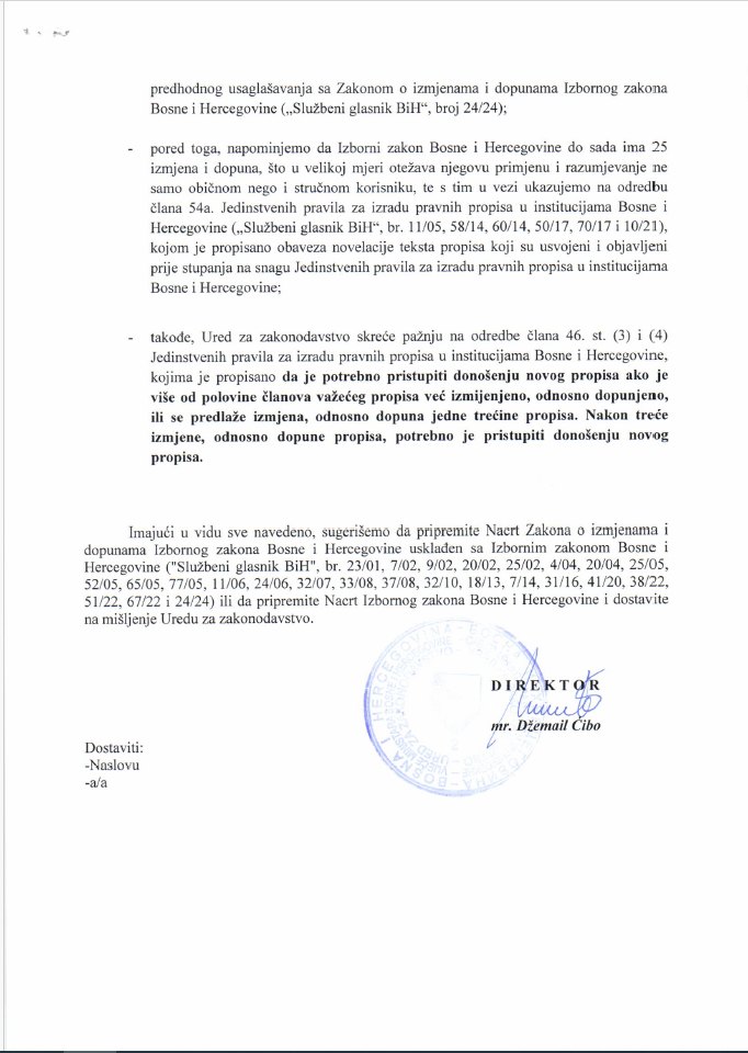 Dopis, Ministarstvo pravde BiH (Ustupljena fotografija )