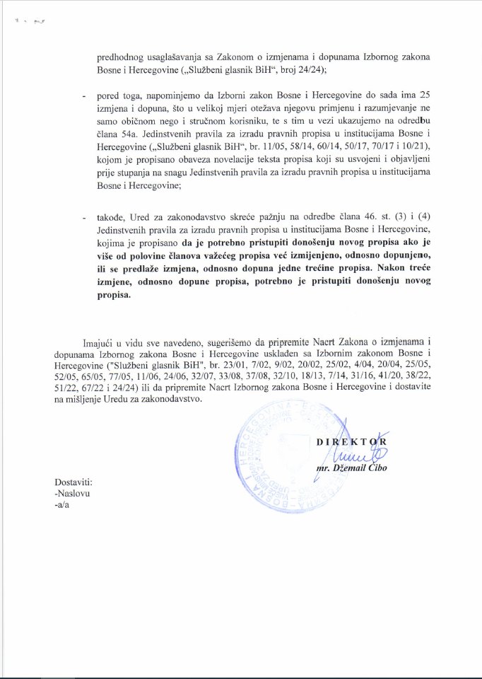 Допис, Министарство правде БиХ (Уступљена фотографија ) Допис, Министарство правде БиХ (Уступљена фотографија )