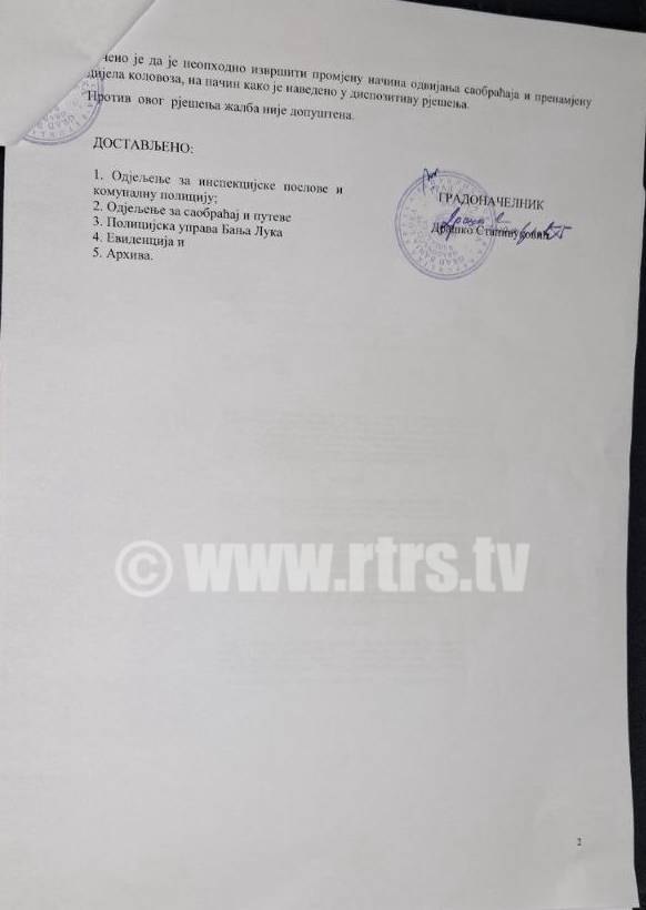 Rješenje gradonačelnika Banjaluke (Foto: RTRS) 