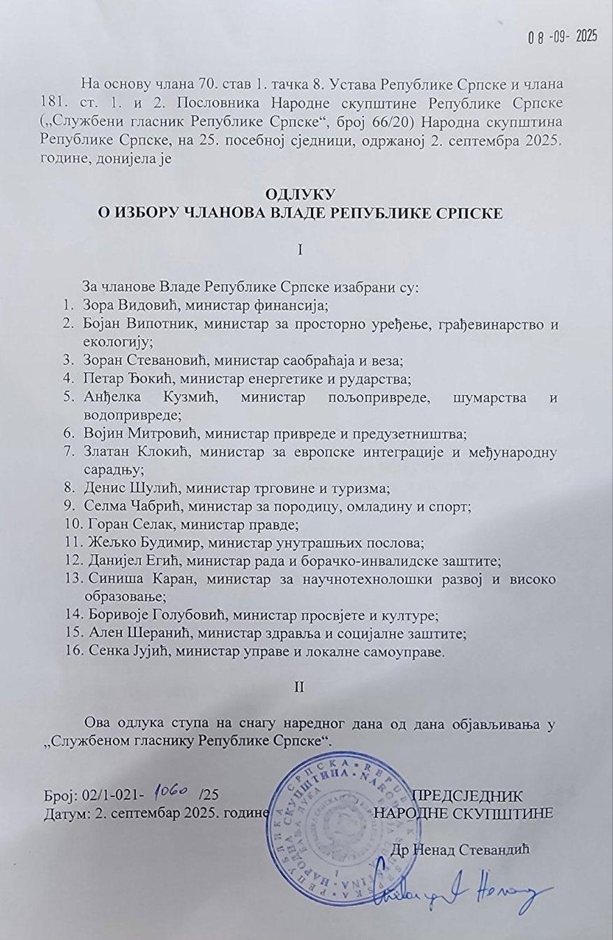 Odluka (foto: RTRS)