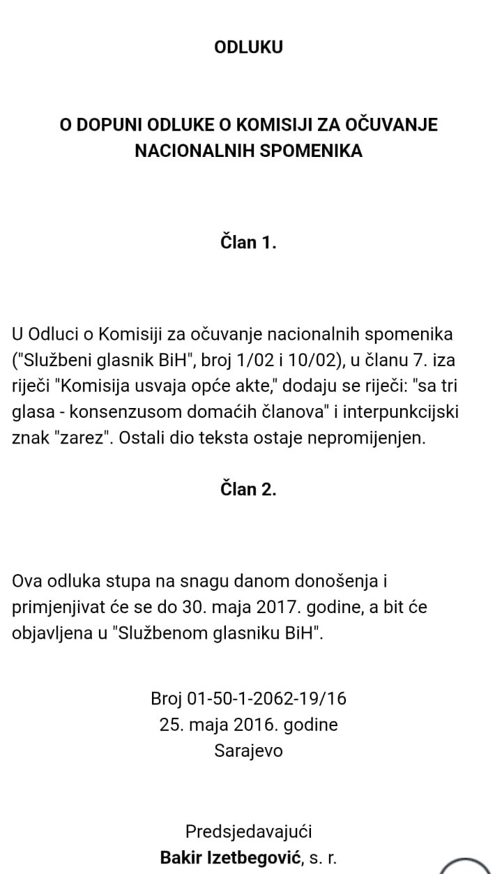 Odluka iz 2016. godine o komisiji 