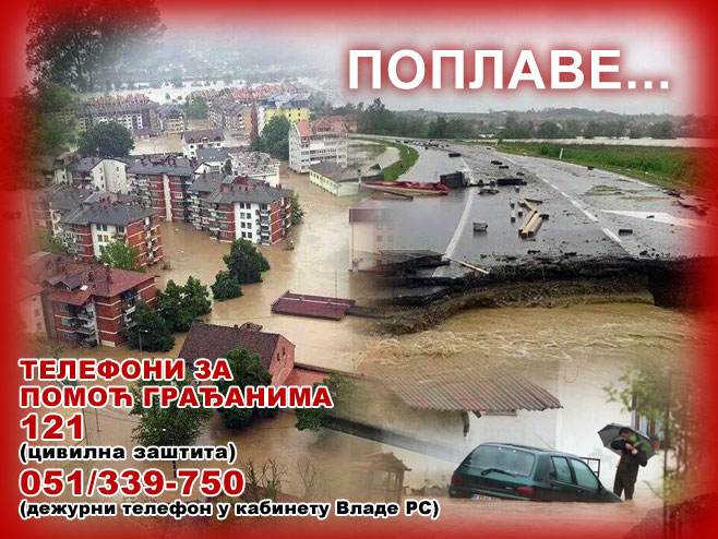 Поплаве.. (илустрација са телефонима за помоћ грађанима) - Фото: РТРС