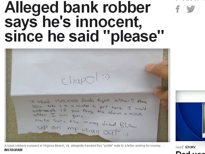 Пљачкашева цедуља којом тражи новац од благајнице - Фото: Screenshot
