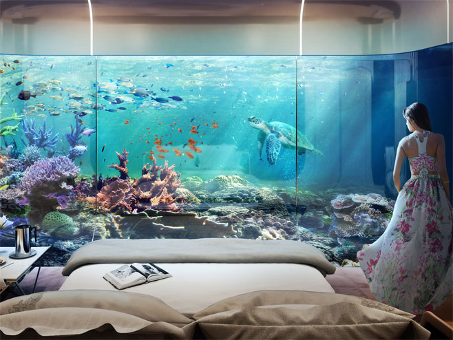 Spavaća soba u plutajućoj vili ima pogled na podvodni svijet (Foto: pinterest.com) 