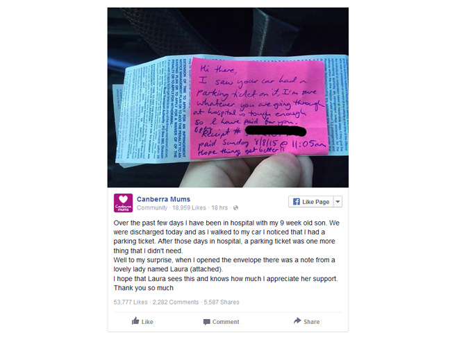 Pink papirić prikačen za kaznu (Screenshot/Facebook) 