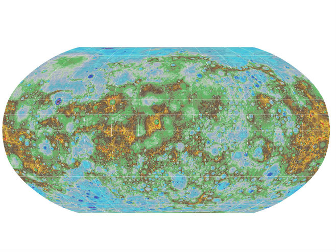 Топографска карта Меркура (Фото: НАСА) - 