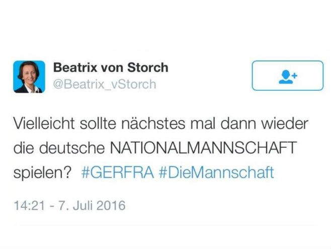 Tvit Beatis fon Storč (Foto: Screenshot )