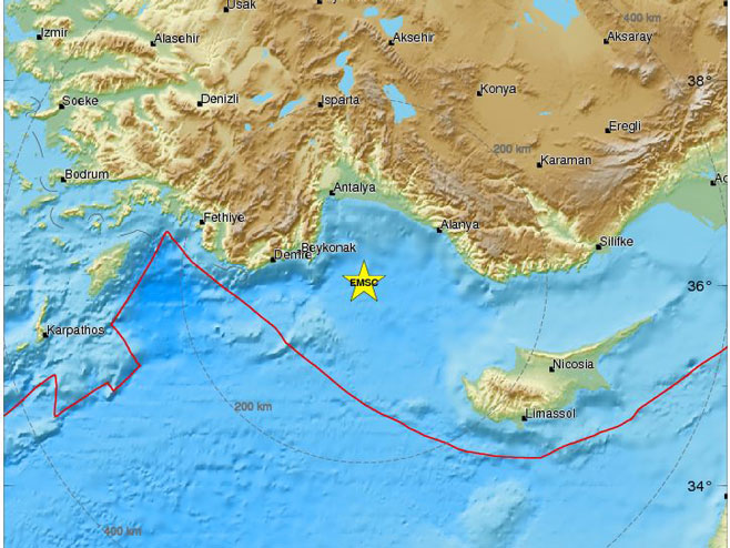 Снажан земљотрес магнитуде 5,2 степена у Анталији (Фото: www.emsc-csem.org) - 