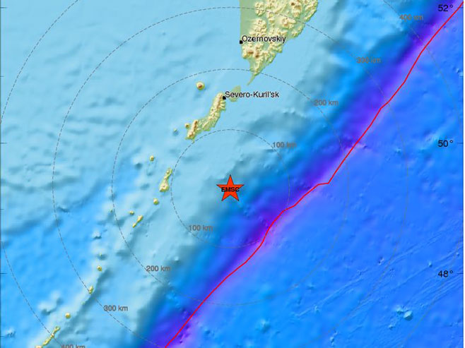 Снажан земљотрес код Курилских острва (Фото: www.emsc-csem.org) - 
