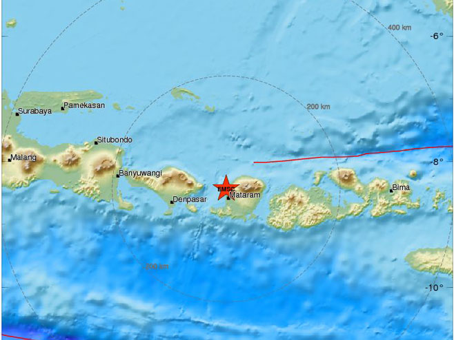 Земљотрес јачине 5,7 степени на острву Ломбок (Фото: www.emsc-csem.org) - 