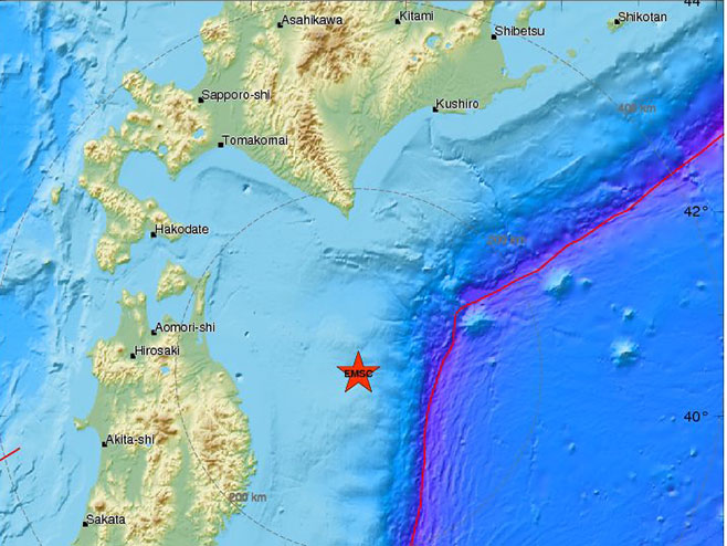Земљотрес код острва Хоншу (Извор:  EMSC) - 
