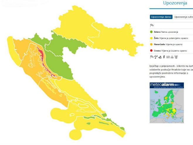 Хрватска - метеоаларм - Фото: Screenshot