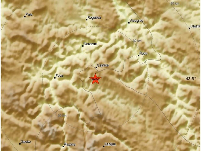Епицентар земљотреса поред Чајнича (фото: emsc.eu) - 