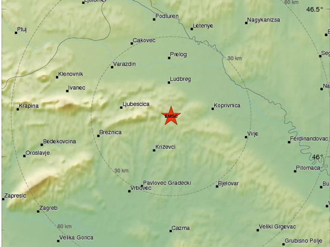 Земљотрес код Копривнице (Фото: www.emsc-csem.org) - 