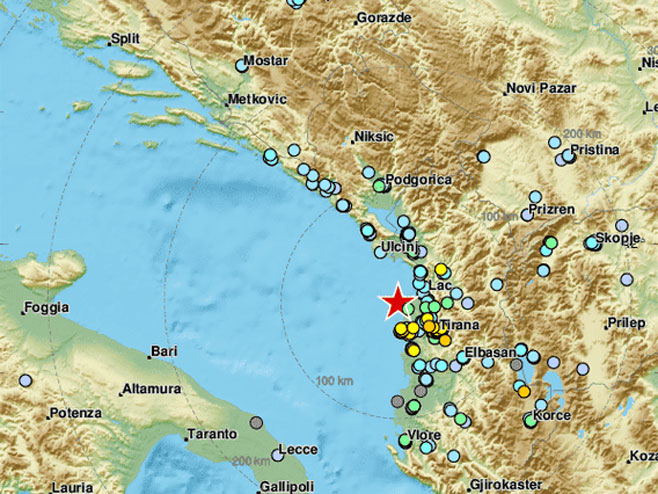 Земљотрес у Албанији (фото:EMSC
@LastQuake) - Фото: Тwitter