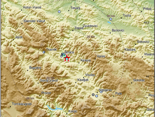 Земљотрес код Зенице (фото: twitter.com/LastQuake) - 