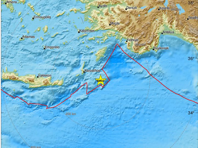 Земљотрес код Родоса (Фото: EMSC) - 