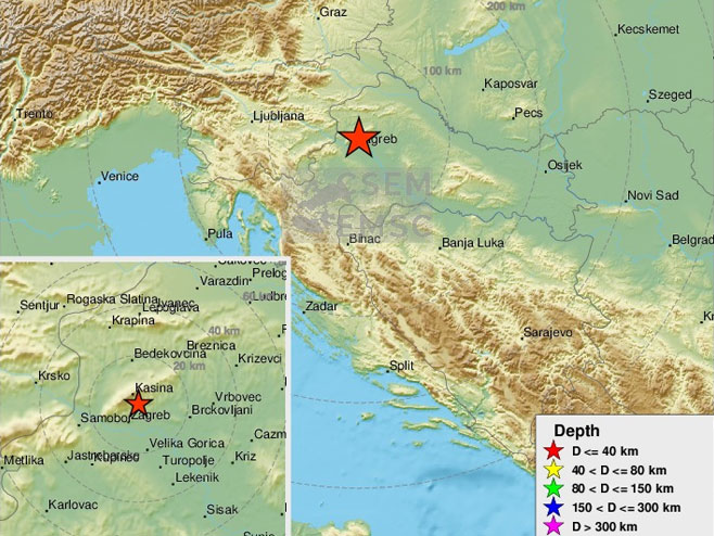 Загреб погодио снажан земљотрес - мапа (Фото: ЕМСЦ) - 