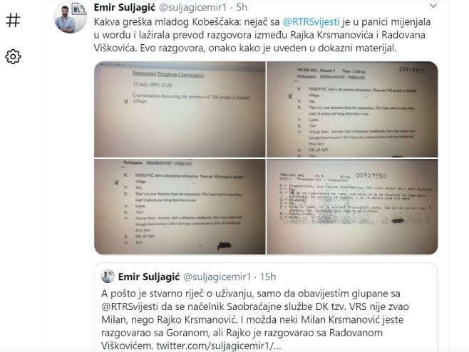 Snimak tvita sa profila Emira Suljagića 