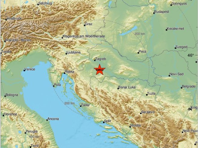 Епицентар земљотреса (фото: emsc.eu) - 
