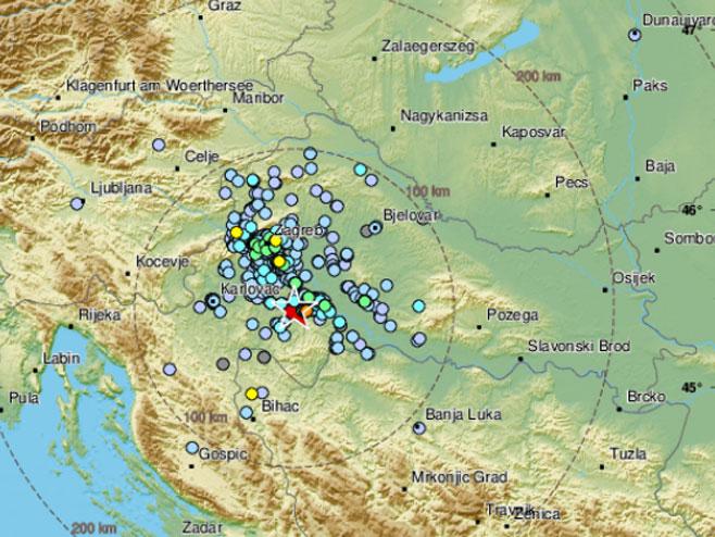 Земљотрес код Сиска (фото: twitter/@LastQuake) Земљотрес код Сиска (фото: twitter/@LastQuake) - Фото: Тwitter