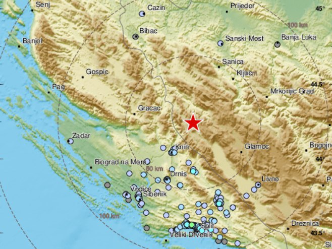 Епицентар земљотреса (фото: twitter.com/LastQuake) Епицентар земљотреса (фото: twitter.com/LastQuake) -