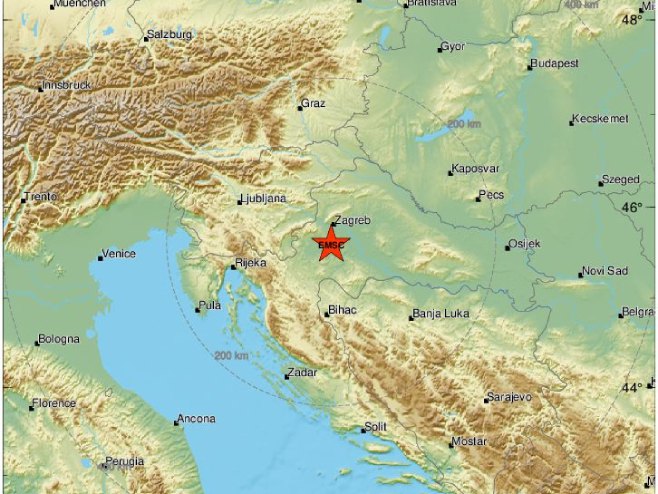 Епицентар земљотреса (фото: emsc.eu) - 