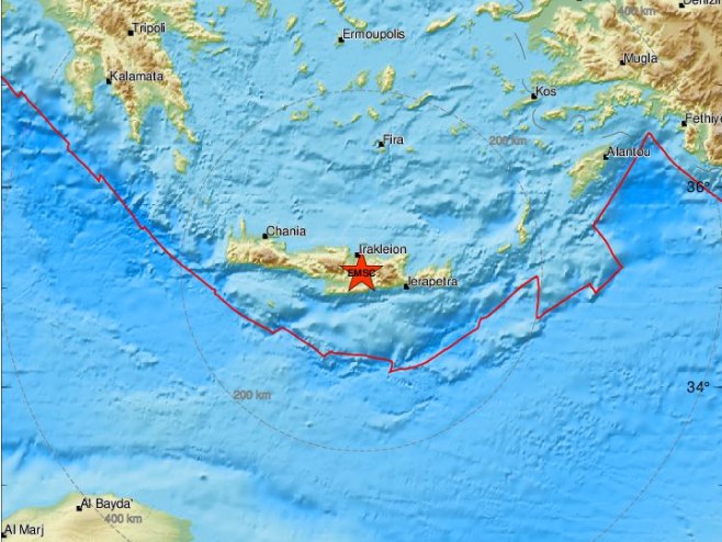 Епицентар земљотреса на Криту (фото: emsc.eu) - 