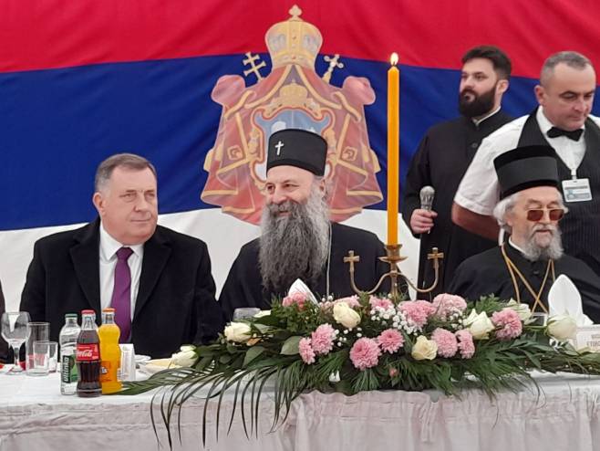 Patrijarh Porfirije i Milorad Dodik (foto: RTRS)