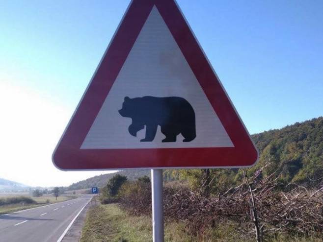 Постављен знак "медвјед на путу" на магистралном путу Бихаћ - Босански Петровац - Фото: Facebook