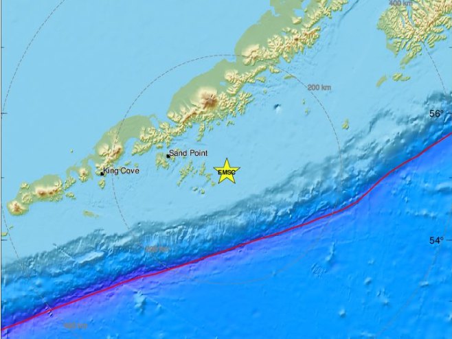 Епицентар земљотреса на Аљасци (фото: emsc.eu) - 