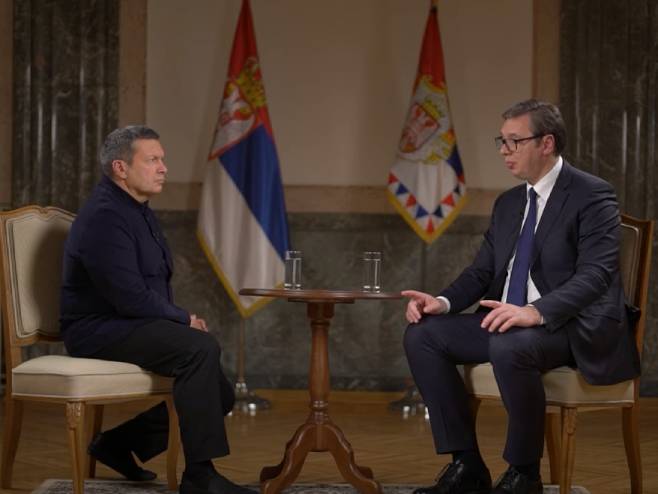 Александар Вучић и Владимир Соловјев - интервју Александар Вучић и Владимир Соловјев - интервју - Фото: Screenshot/YouTube